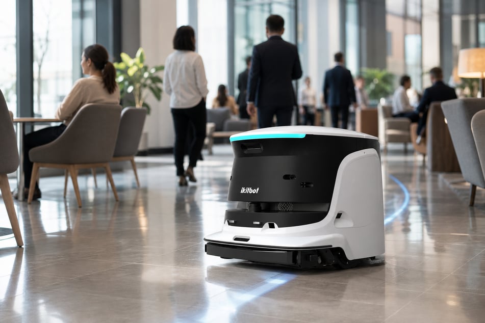 Autonomous Floor Cleaner in Modern Office Setting